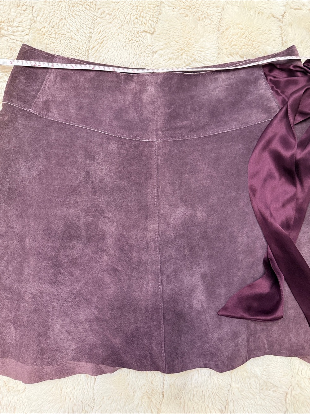 Vintage bebe Plum Suede Mini Skirt with Satin Side Tie